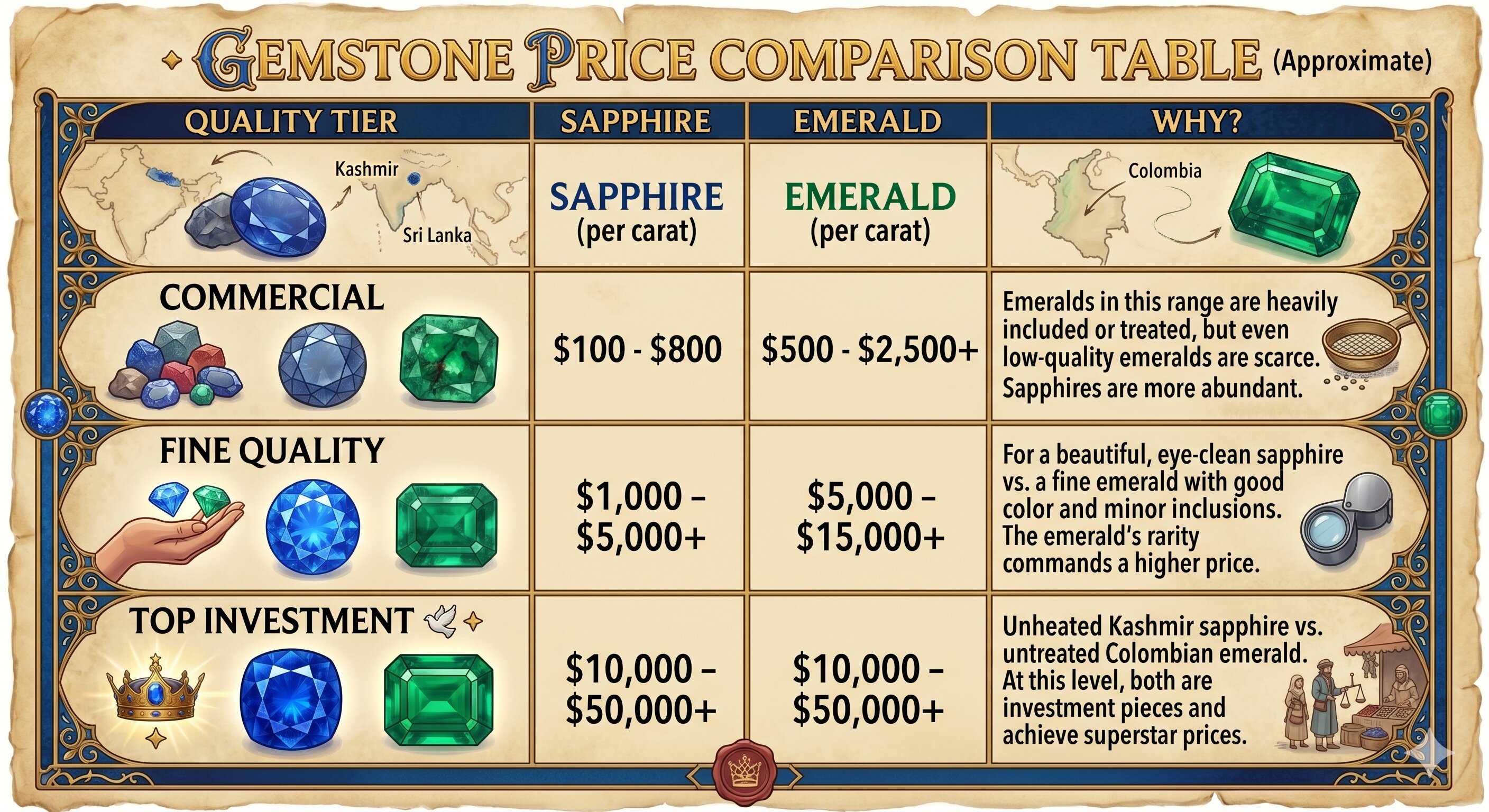 gemstone price table